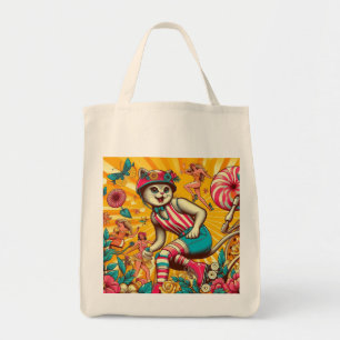 Anpassbare Retro Roller Skater Cat Tragetasche