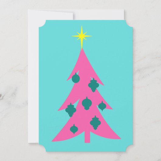 Anpassbare Retro Rosa Weihnachtsbaum Einladungen (Vorderseite)