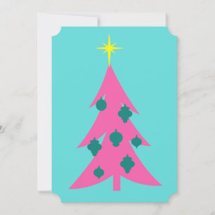 Anpassbare Retro Rosa Weihnachtsbaum Einladungen