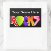 Anpassbare Rock- und Roll-Aufkleber (schwarz) Rechteckiger Aufkleber (Tasche)