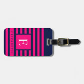 Anpassbare rosa dunkelblaue Farblinien Gepäckanhänger (Vorderseite horizontal)