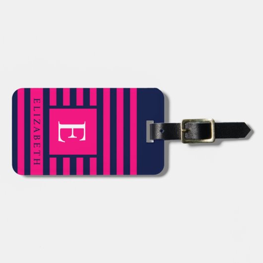 Anpassbare rosa dunkelblaue Farblinien Gepäckanhänger (Vorderseite horizontal)