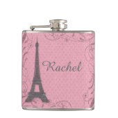 Anpassbare, rosa, graue Eiffelturmflasche Flachmann (Vorderseite)
