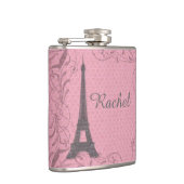 Anpassbare, rosa, graue Eiffelturmflasche Flachmann (Rechts)
