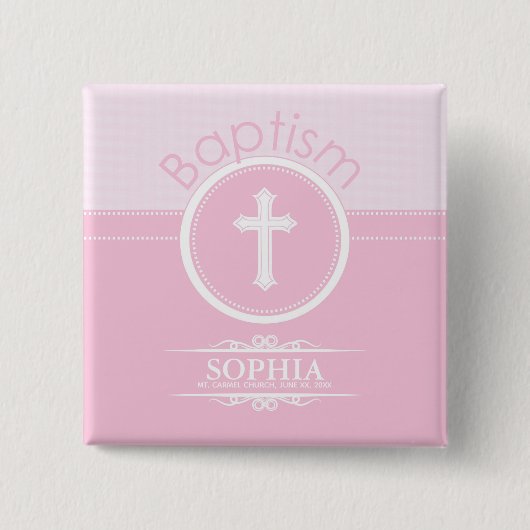 Anpassbare, rosa Mädchenkind Gottes Taufe Button (Vorderseite)