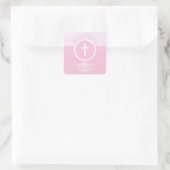 Anpassbare, rosa Mädchenkind Gottes Taufe Quadratischer Aufkleber (Tasche)
