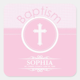 Anpassbare, rosa Mädchenkind Gottes Taufe Quadratischer Aufkleber