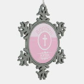 Anpassbare, rosa Mädchenkind Gottes Taufe Schneeflocken Zinn-Ornament (Links)