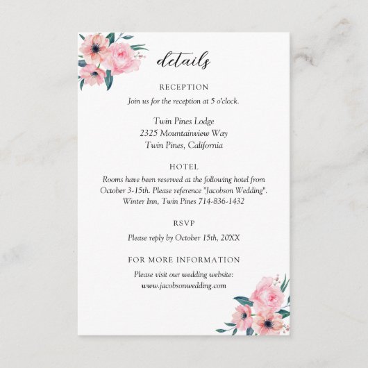 Anpassbare Rose-Hochzeitkarte Begleitkarte (Vorderseite)