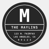 Anpassbare Rücksendeadresse mit Monogram Runder Aufkleber (Vorderseite)