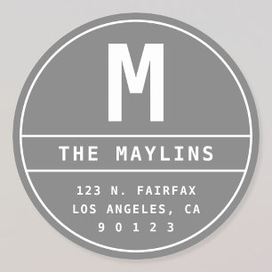 Anpassbare Rücksendeadresse mit Monogramm   Grau Runder Aufkleber