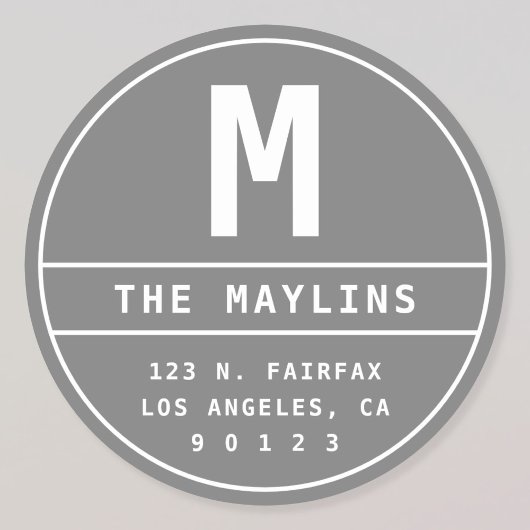 Anpassbare Rücksendeadresse mit Monogramm | Grau Runder Aufkleber