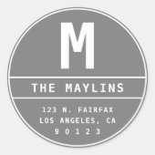 Anpassbare Rücksendeadresse mit Monogramm | Grau Runder Aufkleber (Vorderseite)