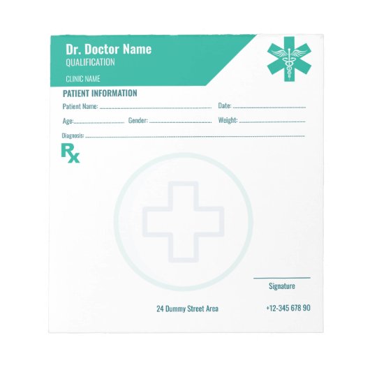 Anpassbare RX Pad für Ärzte - Verschreibungspad Notizblock (Vorderseite)