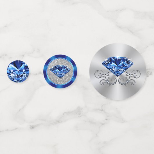 Anpassbare Saphir Blue, Silver Table Confetti Konfetti (Rückseiten)