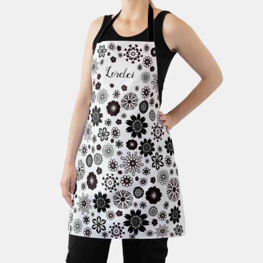Anpassbare Schwarz-Weiß-Boho Mandala-Blume Schürze (InSitu)