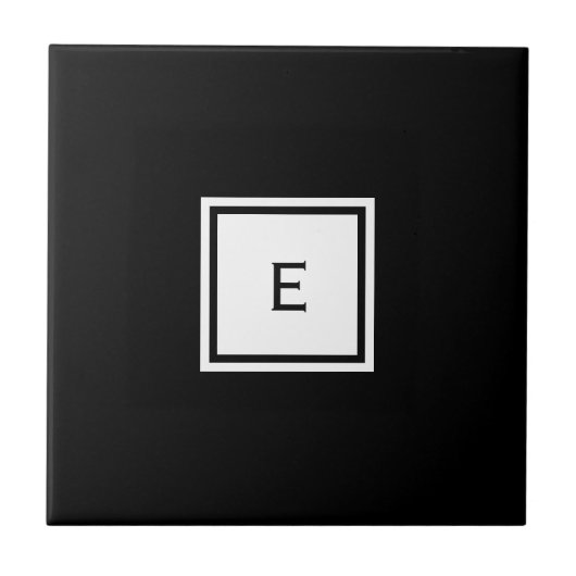 Anpassbare Schwarz-Weiß-Monogramm-Keramik Fliese (Vorderseite)