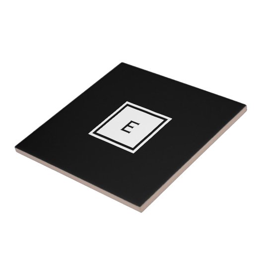 Anpassbare Schwarz-Weiß-Monogramm-Keramik Fliese (Seite)