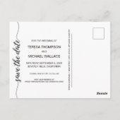Anpassbare Schwarz/Weiß "Save the Date" Postkarte (Rückseite)