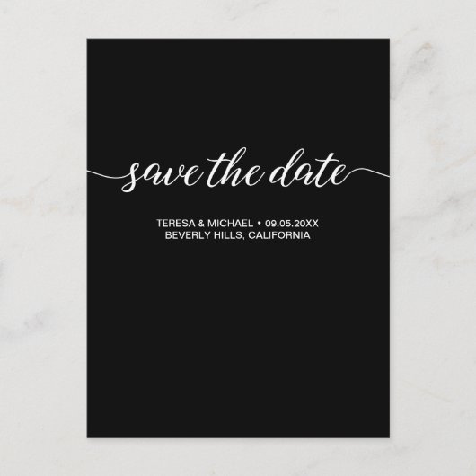 Anpassbare Schwarz/Weiß "Save the Date" Postkarte (Vorderseite)