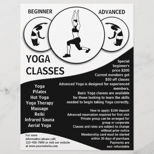 Anpassbare Schwarz-weiße Yoga-Flyer Flyer (Vorne)