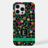 Anpassbare schwarze Blumen pink grüne Blumen iPhone Hülle (Rückseite)