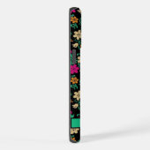 Anpassbare schwarze Blumen pink grüne Blumen iPhone Hülle (Rechte Seite)