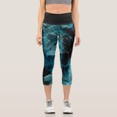 Anpassbare schwarze und blaue Caprihosen mit hoher Capri Leggings (Vorderseite)