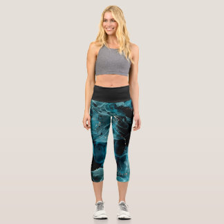 Anpassbare schwarze und blaue Caprihosen mit hoher Capri Leggings