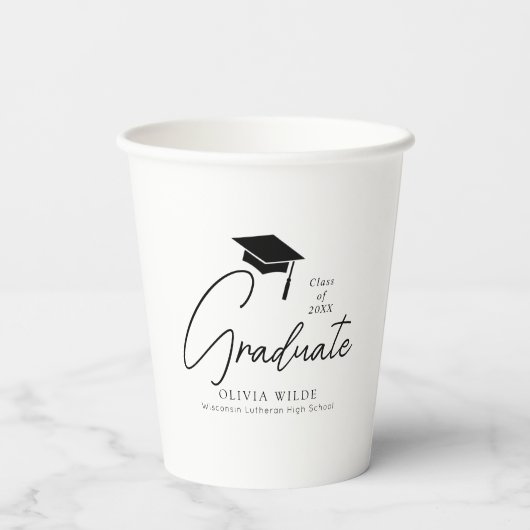 Anpassbare Script Schwarz & Weiß Abschluss 8oz Pappbecher (Rückseite)