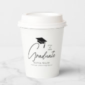 Anpassbare Script Schwarz & Weiß Abschluss 8oz Pappbecher (Vorderseite)