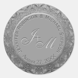Anpassbare Silver Monogram Wedding Siegel Runder Aufkleber