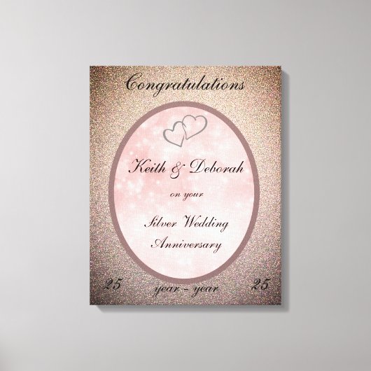 Anpassbare Silver Wedding Anniversary Leinwanddruck (Vorderseite)