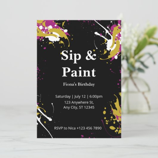 Anpassbare Sip- und Paint-Party Einladung (Stehend Vorderseite)