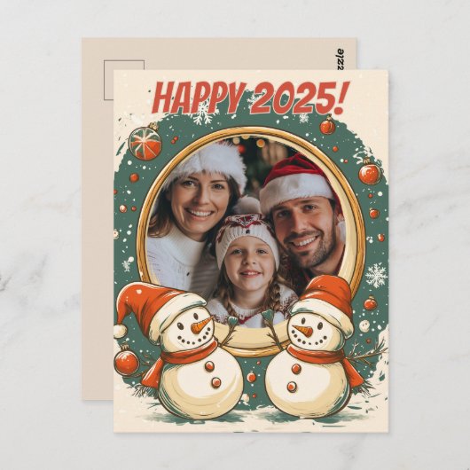 Anpassbare Snowman Happy New Year Postkarte (Vorne/Hinten)