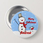 Anpassbare Snowman xmas Party Name Button Abzeiche (Vorne & Hinten)