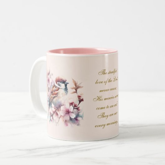Anpassbare Sparrow-Bibel-Verse Blush Pink Zweifarbige Tasse (Vorderseite Links)