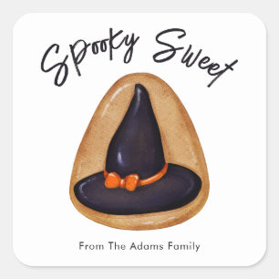 Anpassbare Spooky Sweet Hexenhut Zucker Cookie Quadratischer Aufkleber