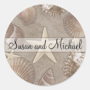 Anpassbare Starfish Hochzeitsticker Runder Aufkleber