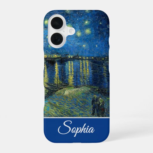 Anpassbare Sternennacht über der Rhone, Van Gogh iPhone 16 Hülle (Rückseite)