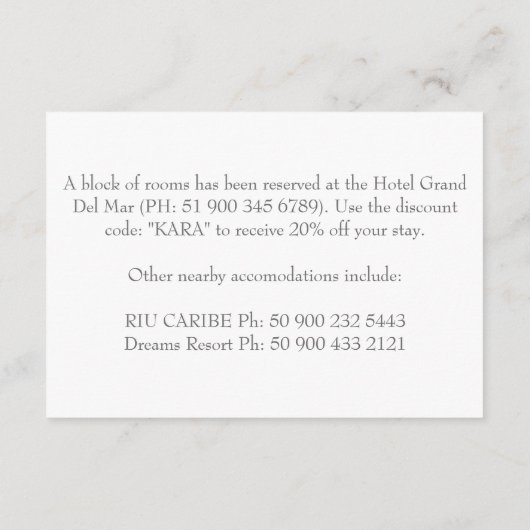 Anpassbare Strandaufenthaltskarte Begleitkarte (Rückseite)