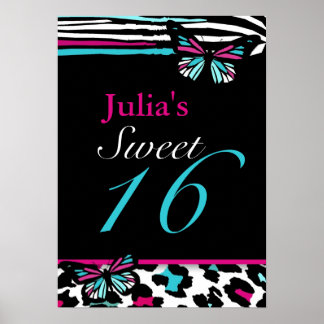 Anpassbare Sweet 16 Animal Print Butterfly Poste Poster