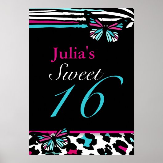 Anpassbare Sweet 16 Animal Print Butterfly Poste Poster (Vorne)