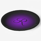 Anpassbare Teller für lila Schwarzpapier mit Monog (Schrägansicht)