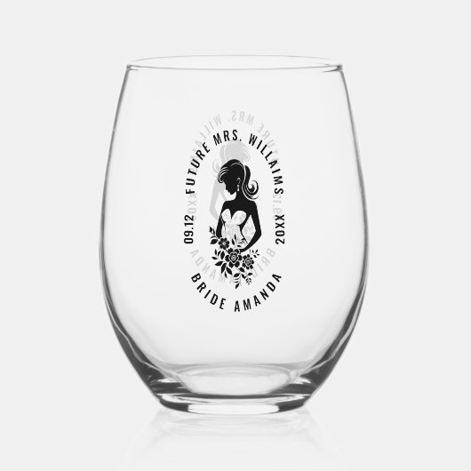 Anpassbare Textbrücke mit Blume-Silhouette Weinglas Ohne Stiel (Vorderseite)