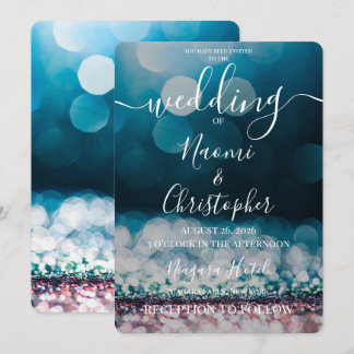 Anpassbare tiefblaue Glitter-Bokeh-Hochzeit Einladung