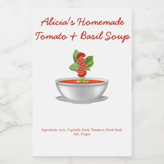 Anpassbare Tomate und Basilikumsuppe Lebensmitteletikett (Einzelnes Label)