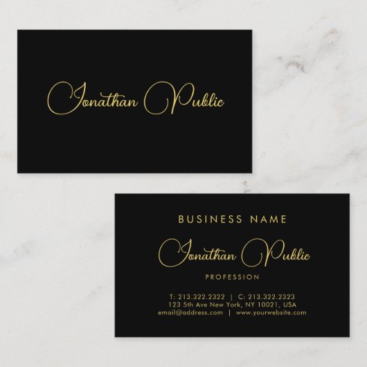 Anpassbare Typografie-Skriptschwarze Vorlage Visitenkarte (Vorne/Hinten)