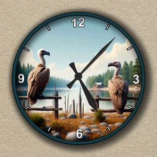 Anpassbare Uhr mit Geiern auf einem Zaun