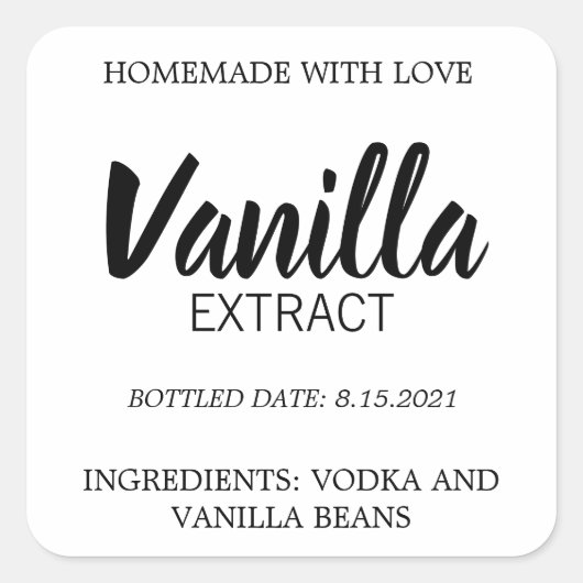 Anpassbare Vanilla Extract Label BL_01sq Quadratischer Aufkleber (Vorderseite)